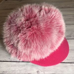 Free People faux fur hot pink hat one size